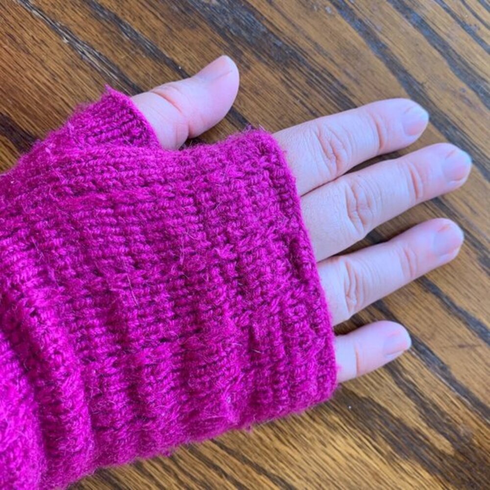 Handmade Magenta Pink Knit Fingerless Gloves Arm Warmers Winter‎ Accessories